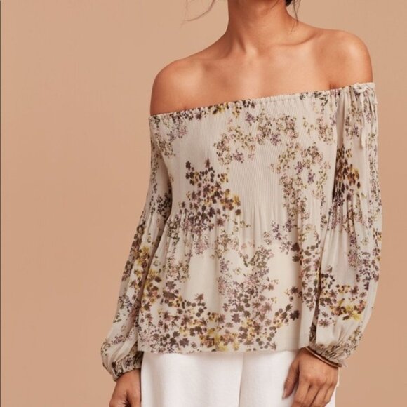 Aritzia Wilfred Talence Floral Chiffon  Off The Shoulder Blouse Size XS - Picture 1 of 16